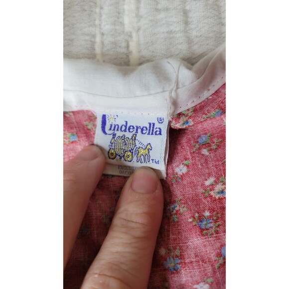 Vintage 70s Cinderella Red Floral Prairie Dress Lace Trim Size 14 Made in USA - Picture 7 of 12